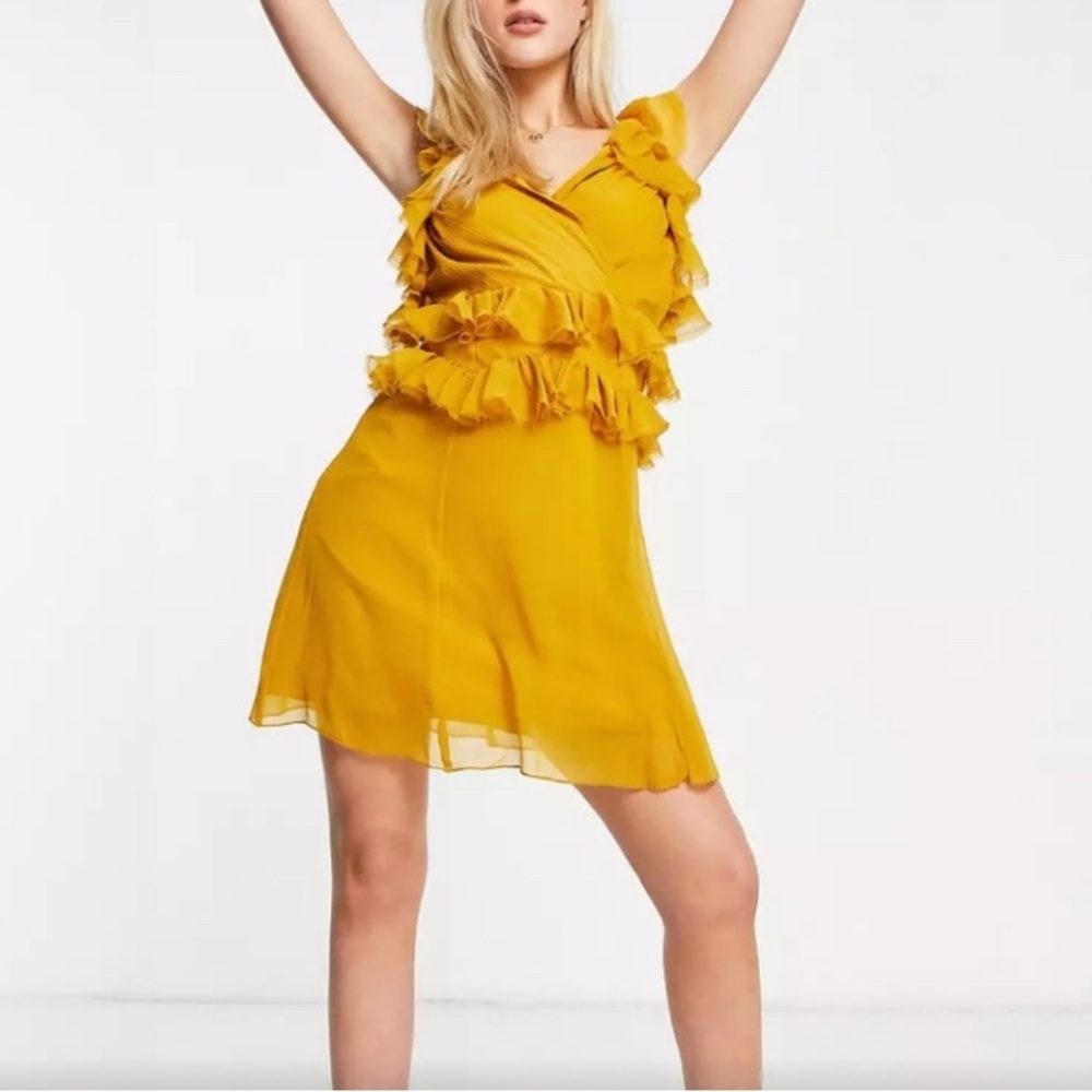 ASOS Mustard Ruffle Mini Dress - Picture 4 of 7